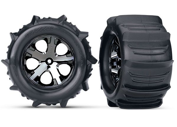 Traxxas T&W Paddle Tires/Wheels (Black Chrome)